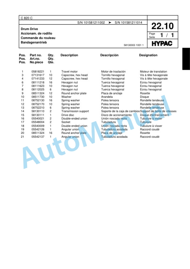 Hypac C 820 C Single Drum Wheel Drive Vibratory Roller Spare Parts Catalogue 00817576 2 Hypac C 820 C Single Drum Wheel Drive Vibratory Roller Spare Parts Catalogue 00817576-2