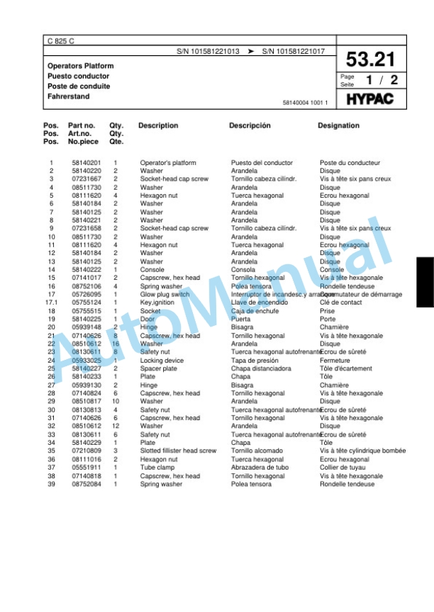 Hypac C 825 C Single Drum Wheel Drive Vibratory Roller Spare Parts Catalogue 00817578 2 Hypac C 825 C Single Drum Wheel Drive Vibratory Roller Spare Parts Catalogue 00817578-2