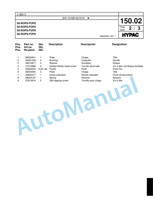Hypac C 825 C Single Drum Wheel Drive Vibratory Roller Spare Parts Catalogue 00817578 5 Hypac C 825 C Single Drum Wheel Drive Vibratory Roller Spare Parts Catalogue 00817578-5
