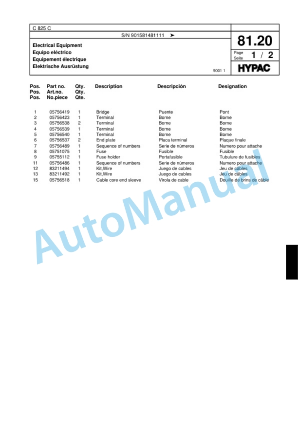 Hypac C 825 C Single Drum Wheel Drive Vibratory Roller Spare Parts Catalogue 00817929 3 Hypac C 825 C Single Drum Wheel Drive Vibratory Roller Spare Parts Catalogue 00817929-3