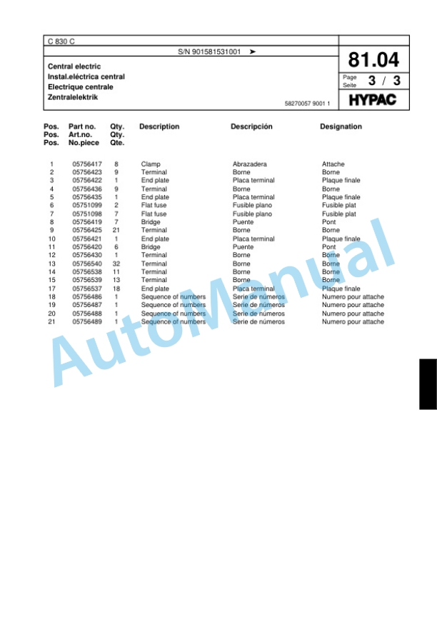 Hypac C 830 C Single Drum Wheel Drive Vibratory Roller Spare Parts Catalogue 00817863-2