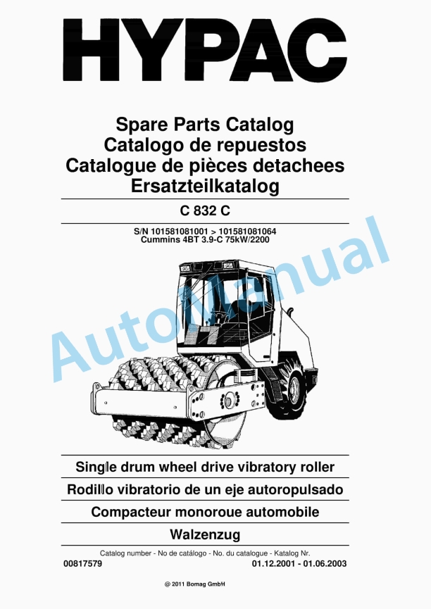 Hypac C 832 C Single Drum Wheel Drive Vibratory Roller Spare Parts Catalogue 00817579 1 Hypac C 832 C Single Drum Wheel Drive Vibratory Roller Spare Parts Catalogue 00817579