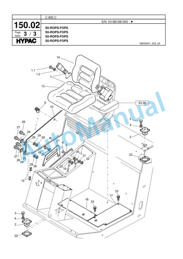 Hypac C 832 C Single Drum Wheel Drive Vibratory Roller Spare Parts Catalogue 00817579 4 Hypac C 832 C Single Drum Wheel Drive Vibratory Roller Spare Parts Catalogue 00817579-4