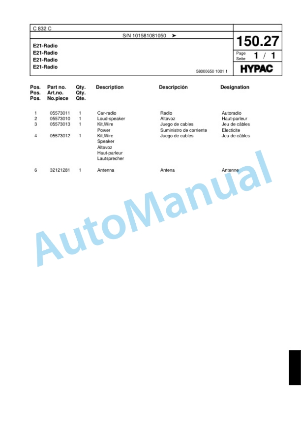 Hypac C 832 C Single Drum Wheel Drive Vibratory Roller Spare Parts Catalogue 00817579 5 Hypac C 832 C Single Drum Wheel Drive Vibratory Roller Spare Parts Catalogue 00817579-5