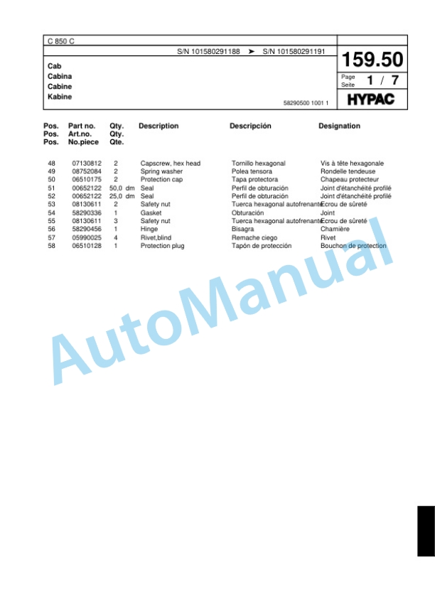 Hypac C 850 C Single Drum Wheel Drive Vibratory Roller Spare Parts Catalogue 00817583 5 Hypac C 850 C Single Drum Wheel Drive Vibratory Roller Spare Parts Catalogue 00817583-5