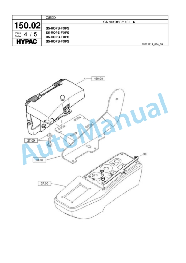Hypac C850D Single Drum Wheel Drive Vibratory Roller Spare Parts Catalogue 00818433 5 Hypac C850D Single Drum Wheel Drive Vibratory Roller Spare Parts Catalogue 00818433-5