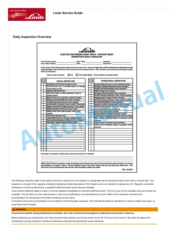 Linde 1101-01 - EW27, EW36, EWR27, EWR36 Production site LMH-NA Operating Instructions 5 Linde 1101-01 - EW27, EW36, EWR27, EWR36 Production site LMH-NA Operating Instructions - Image 5