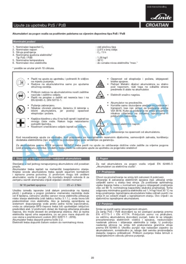 Linde 1110-01 - V08-01, V08-02 Operating Instructions SN 11.09 and up SN up to W41110V00528-5