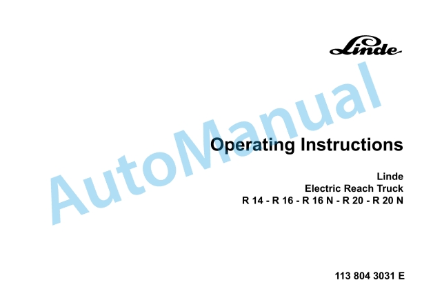 Linde 113-01 - R14, R16, R20 Operating Instructions SN 05.94 and up SN up to 05.98