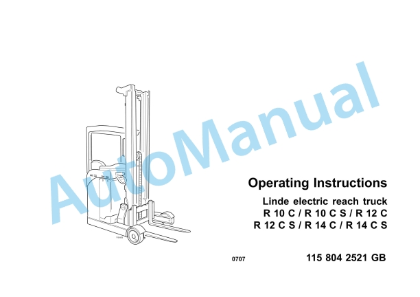 Linde 115-01 - R10C, R12C, R14C, R14HD, R16HD, R16N, R20N Operating Instructions SN 07.00 and up SN up to 11.05