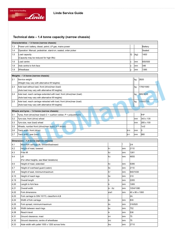 Linde 115-03 - R14, R16, R20 Operating Instructions SN 05.07 and up SN up to 12.09 5 Linde 115-03 - R14, R16, R20 Operating Instructions SN 05.07 and up SN up to 12.09 - Image 5