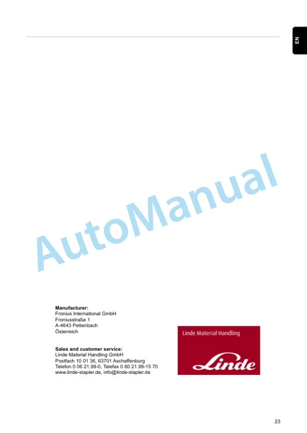 Linde 1163-01 - D10, D10 AP, D10 AP-B Operating Instructions SN up to W41163V00059 3 Linde 1163-01 - D10, D10 AP, D10 AP-B Operating Instructions SN up to W41163V00059 - Image 3