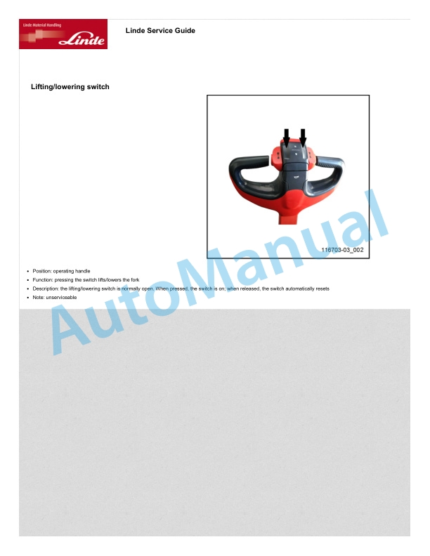 Linde 1167-03 - ML10, ML12, MM10, MM10i, MM12 Production site Xiamen Workshop Manuals SN CT1167V50001 and up 5 Linde 1167-03 - ML10, ML12, MM10, MM10i, MM12 Production site Xiamen Workshop Manuals SN CT1167V50001 and up - Image 5