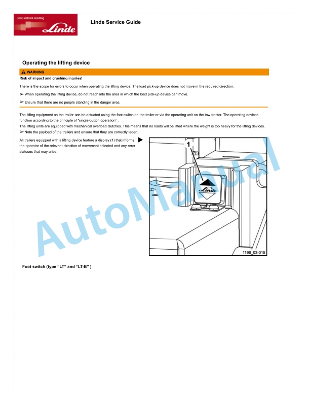 Linde 1196-01 - LT06 to LT20 Production site Aschaffenburg Operating Instructions SN H21196F00001 and up 3 Linde 1196-01 - LT06 to LT20 Production site Aschaffenburg Operating Instructions SN H21196F00001 and up - Image 3