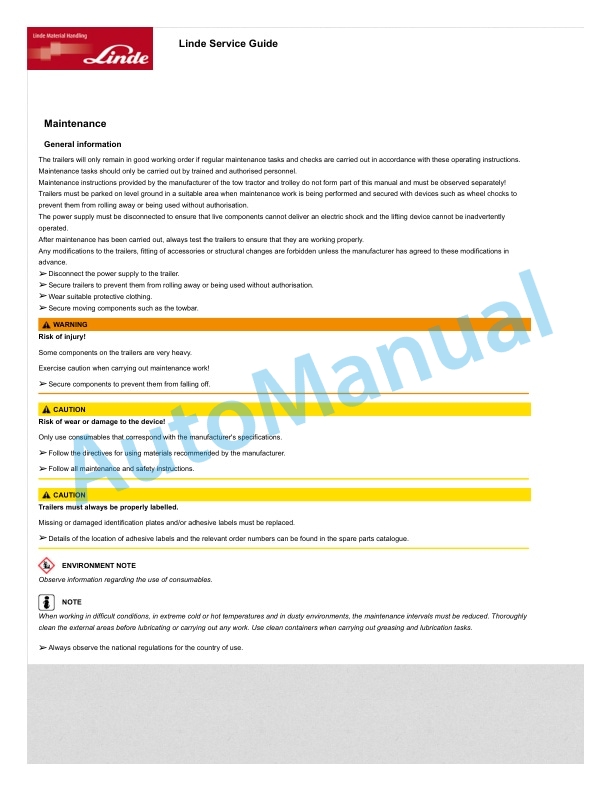 Linde 1196-01 - LT06 to LT20 Production site Aschaffenburg Operating Instructions SN H21196F00001 and up 4 Linde 1196-01 - LT06 to LT20 Production site Aschaffenburg Operating Instructions SN H21196F00001 and up - Image 4