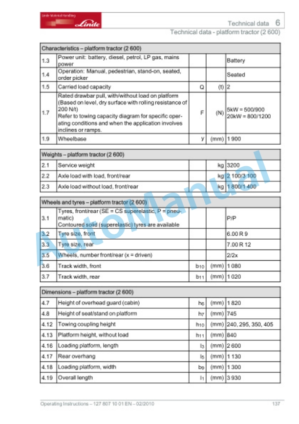 Linde 127-02 - P250 Operating Instructions SN up to 51X127B000138 5 Linde 127-02 - P250 Operating Instructions SN up to 51X127B000138 - Image 5