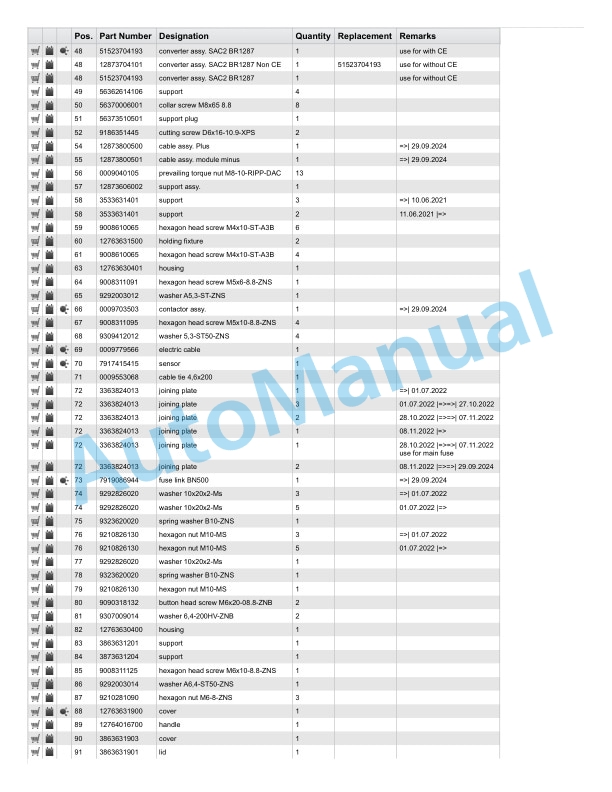 Alternative view of Linde 1287-01 - E40 to E50B Production site China, LX Spare Parts Manual SN C11287X00009 and up