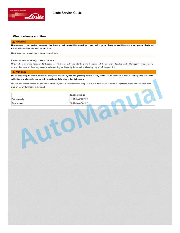 Linde 1319-01 - HT25CT, HT27CT, HT30CT, HT32CT Production site Summerville Operating Instructions 5 Linde 1319-01 - HT25CT, HT27CT, HT30CT, HT32CT Production site Summerville Operating Instructions - Image 5