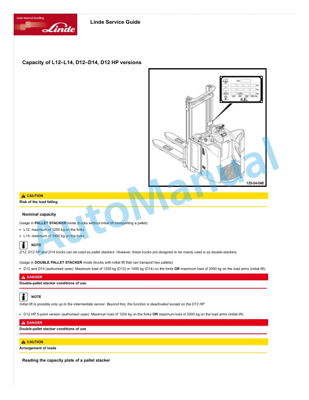 Linde 133-01 - D12, D14 Operating Instructions SN W4X133V02097 and up 5 Linde 133-01 - D12, D14 Operating Instructions SN W4X133V02097 and up - Image 5