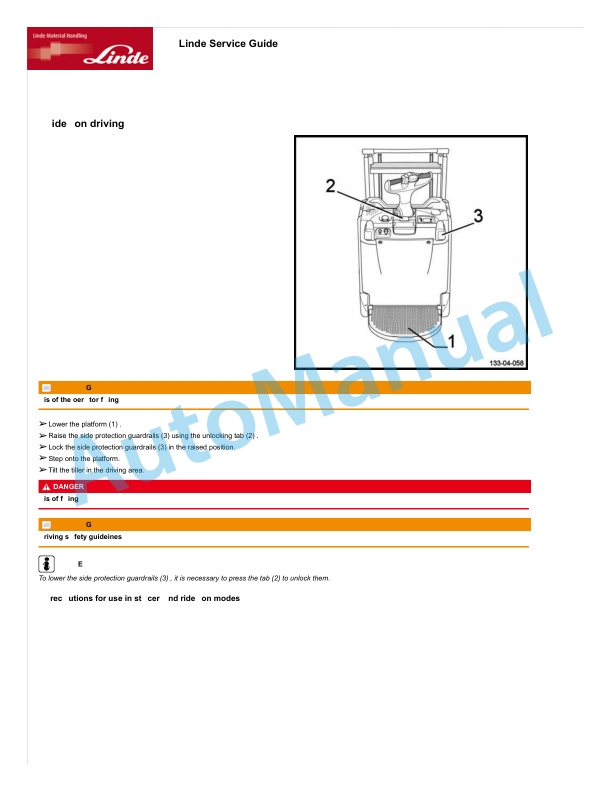Linde 133-01 - L-matic HP, L12AP to L14SP Operating Instructions SN W4X133V02097 and up 4 Linde 133-01 - L-matic HP, L12AP to L14SP Operating Instructions SN W4X133V02097 and up - Image 4