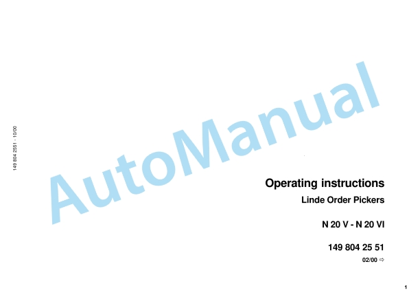 Linde 149-01 - N20VI Operating Instructions SN 01.03 and up SN up to 02.06