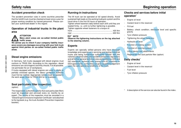 Linde 352-04 - H30G to H45D, H45T Operating Instructions SN 06.01 and up SN up to 07.04 5 Linde 352-04 - H30G to H45D, H45T Operating Instructions SN 06.01 and up SN up to 07.04-5
