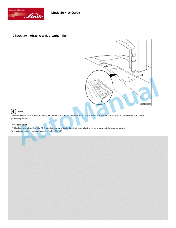 Linde 359-01 - H100D, H120D, H140D, H150D, H160D, H180D Operating Instructions SN 11.07 and up SN up to 02.11 5 Linde 359-01 - H100D, H120D, H140D, H150D, H160D, H180D Operating Instructions SN 11.07 and up SN up to 02.11 - Image 5