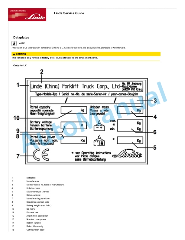 Linde 5195-01 - R15SX to RTX22P Production site Xiamen Operating Instructions SN C15159J00001 and up 3 Linde 5195-01 - R15SX to RTX22P Production site Xiamen Operating Instructions SN C15159J00001 and up - Image 3