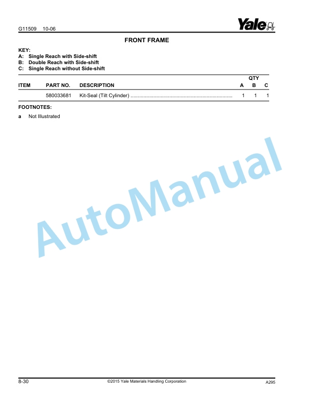 Yale A295 NR035-040DA, NDR030DA Parts Manual 524287791 5 Yale A295 NR035-040DA, NDR030DA Parts Manual 524287791 - Image 5