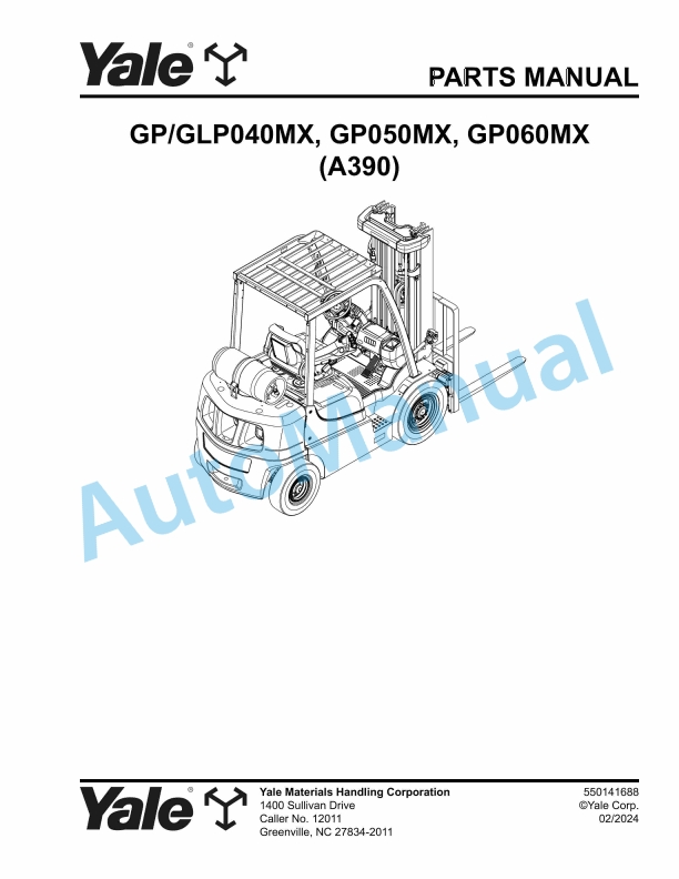 Yale A390 GP-GLP040MX, GP050MX, GP060MX Parts Manual 550141688