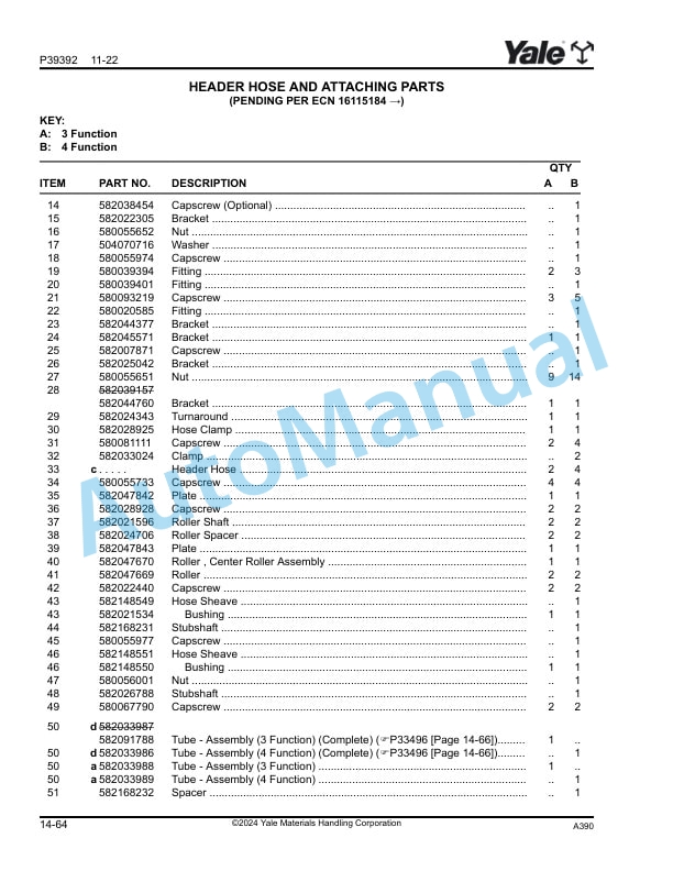 Yale A390 GP-GLP040MX, GP050MX, GP060MX Parts Manual 550141688 5 Yale A390 GP-GLP040MX, GP050MX, GP060MX Parts Manual 550141688 - Image 5