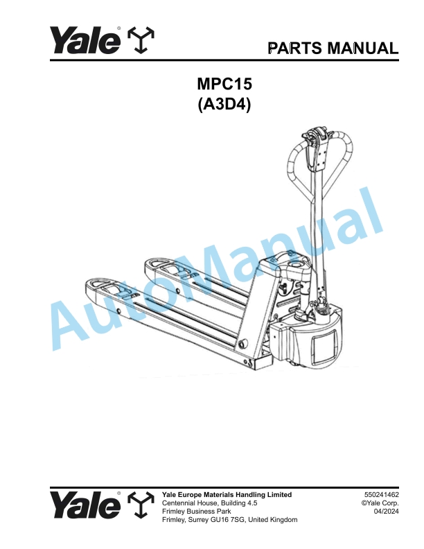 Yale A3D4 MPC15 Parts Manual 550241462