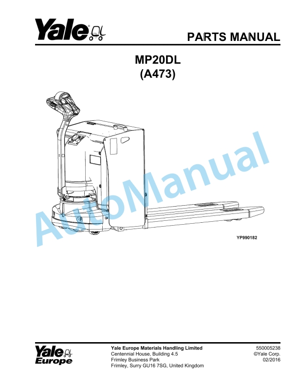 Yale A473 MP20DL Parts Manual 550005238