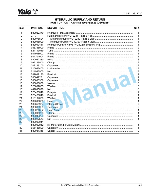 Yale A474 - A497 - E826 ss030bf, FS030BF, OS030BF Order Picker Parts Manual 550032957 3 Yale A474 - A497 - E826 ss030bf, FS030BF, OS030BF Order Picker Parts Manual 550032957 - Image 3