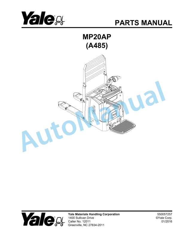 Yale A485 MP20AP Parts Manual 550057257