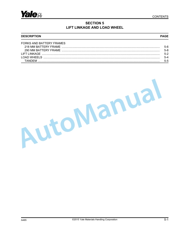 Yale A485 MP20AP Parts Manual 550057257 5 Yale A485 MP20AP Parts Manual 550057257 - Image 5