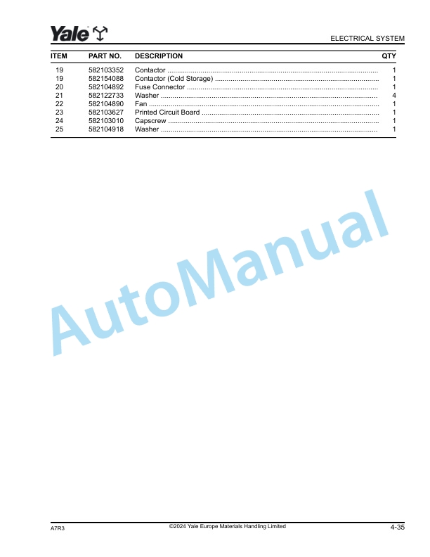 Alternative view of Yale A7R3 MS15XUX Parts Manual 550220626