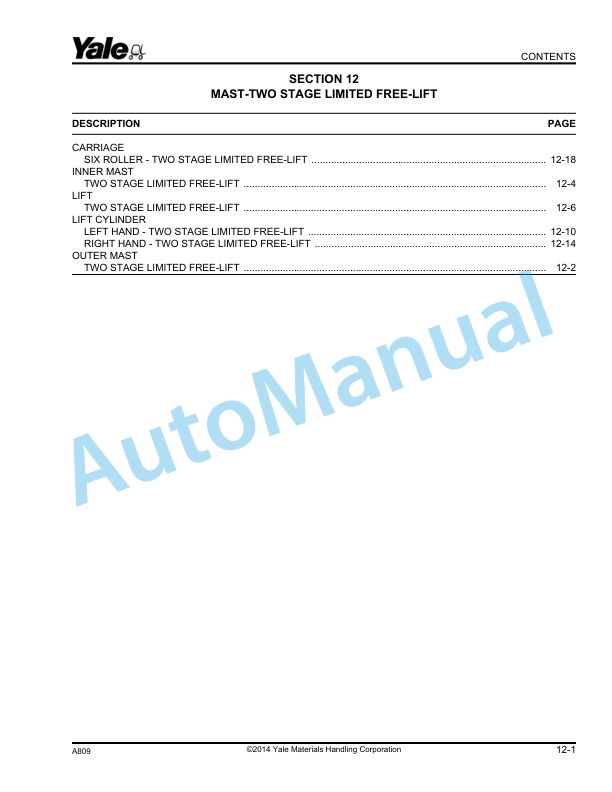 Yale A809 GC-GLC030-040AF Parts Manual 504250775 3 Yale A809 GC-GLC030-040AF Parts Manual 504250775 - Image 3