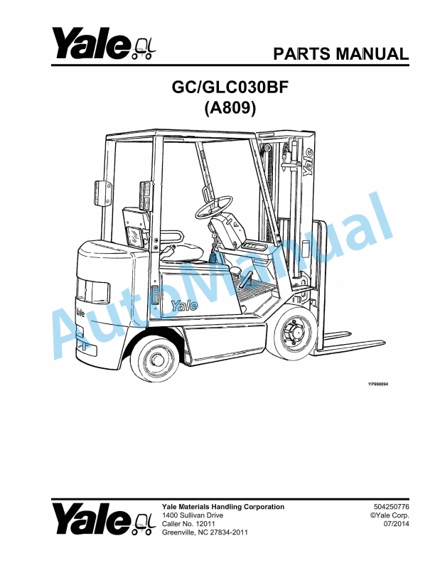 Yale A809 GC-GLC030BF Parts Manual 504250776