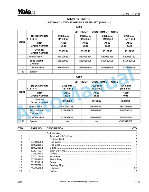 Yale A809 GC-GLC030BF Parts Manual 504250776 5 Yale A809 GC-GLC030BF Parts Manual 504250776 - Image 5