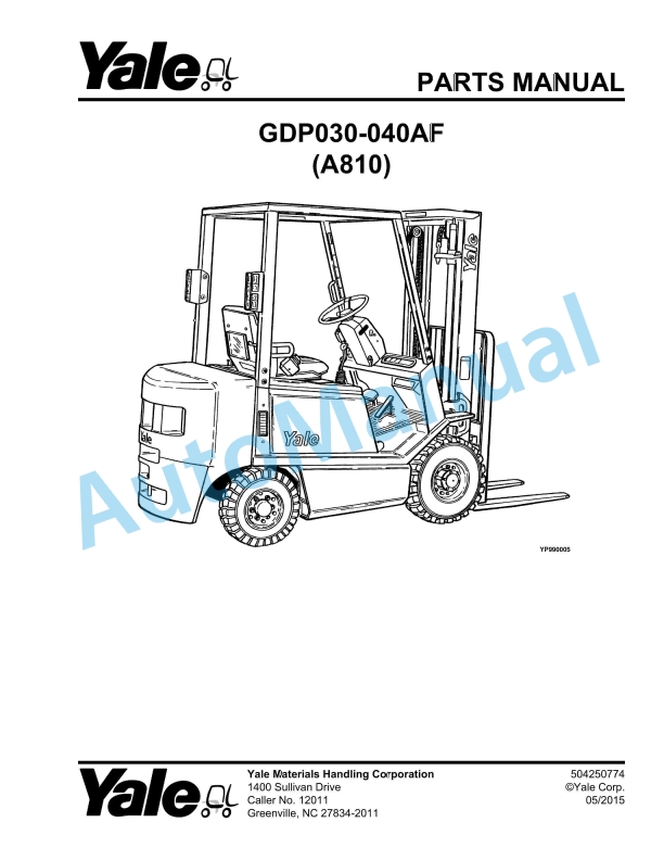 Yale A810 GDP030-040AF Parts Manual 504250774