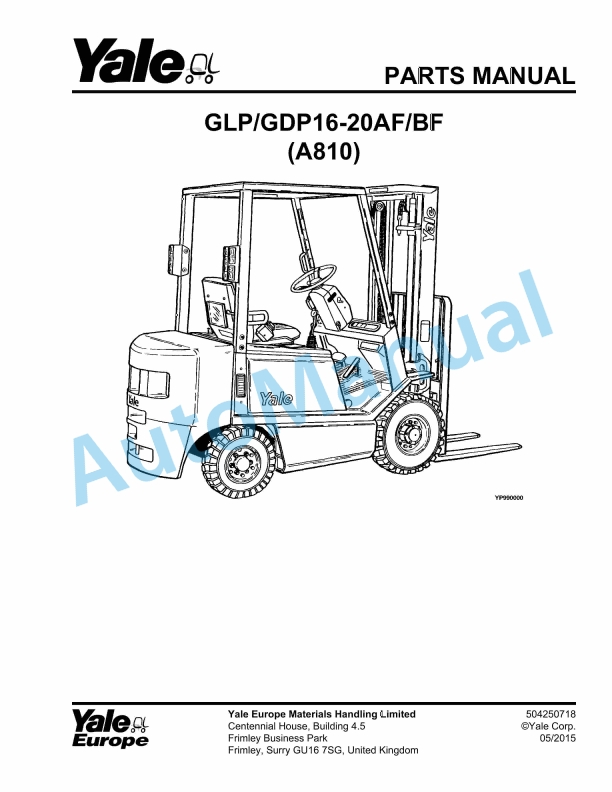 Yale A810 GLP-GDP16-20AF-BF Parts Manual 504250718