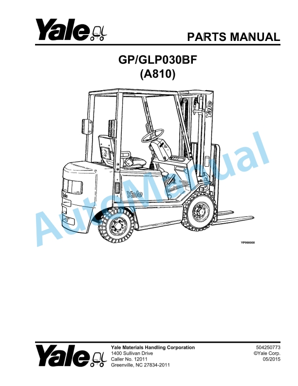 Yale A810 GP-GLP030BF Parts Manual 504250773