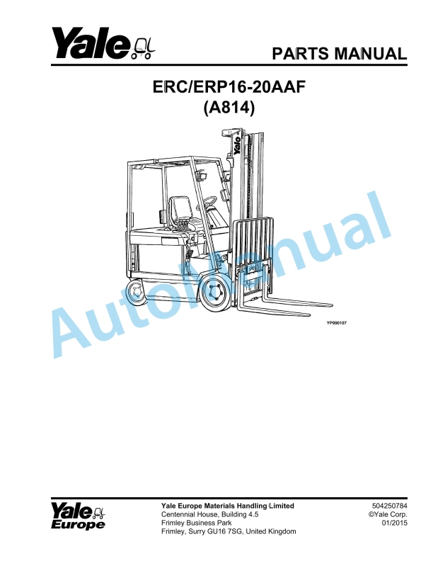 Yale A814 ERC030AG-BG Parts Manual 524140147