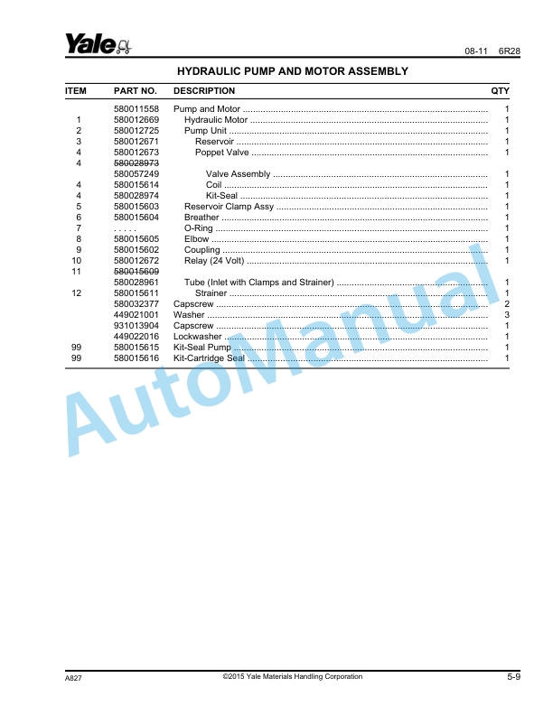 Yale A827 MPB040AC 4000 LB. Capacity Parts Manual 585088702 4 Yale A827 MPB040AC 4000 LB. Capacity Parts Manual 585088702 - Image 4