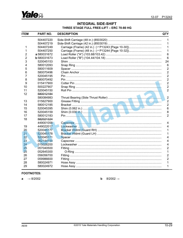 Yale A839 ERC070-80-100-120HG Parts Manual 524143401 5 Yale A839 ERC070-80-100-120HG Parts Manual 524143401 - Image 5