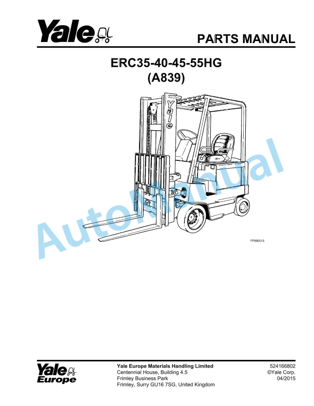 Yale A839 ERC35-40-45-55HG Parts Manual 524166802