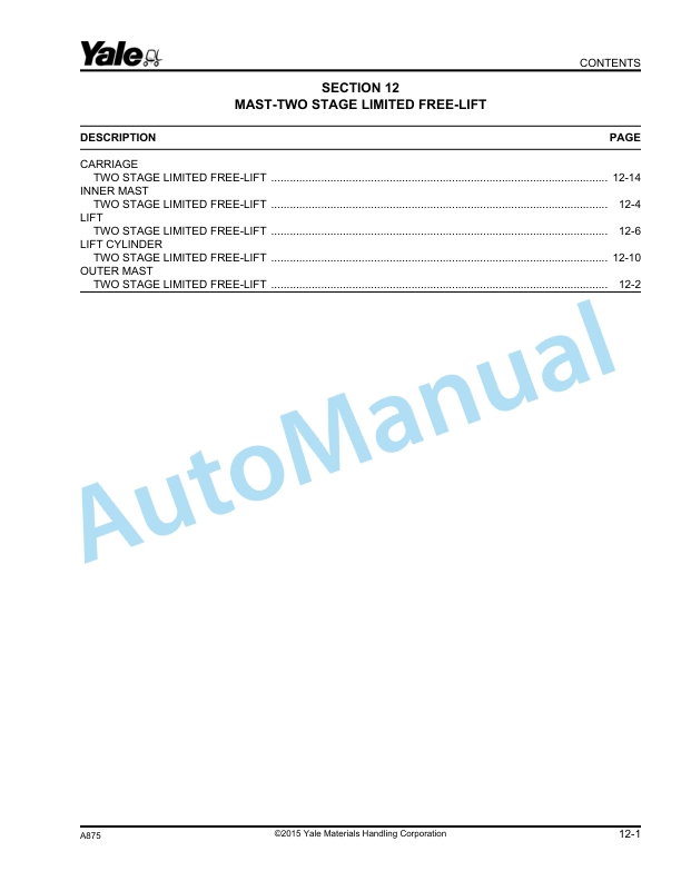 Yale A875 GDP-GLP20-30RF-TF Parts Manual 524157796 3 Yale A875 GDP-GLP20-30RF-TF Parts Manual 524157796 - Image 3
