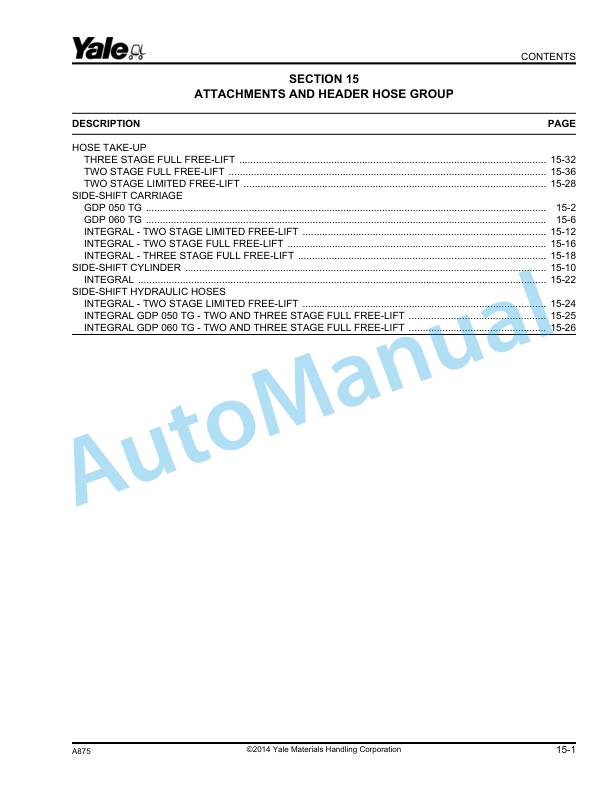 Yale A875 GDP-GLP20-30RF-TF Parts Manual 524157798 DE 5 Yale A875 GDP-GLP20-30RF-TF Parts Manual 524157798 DE - Image 5