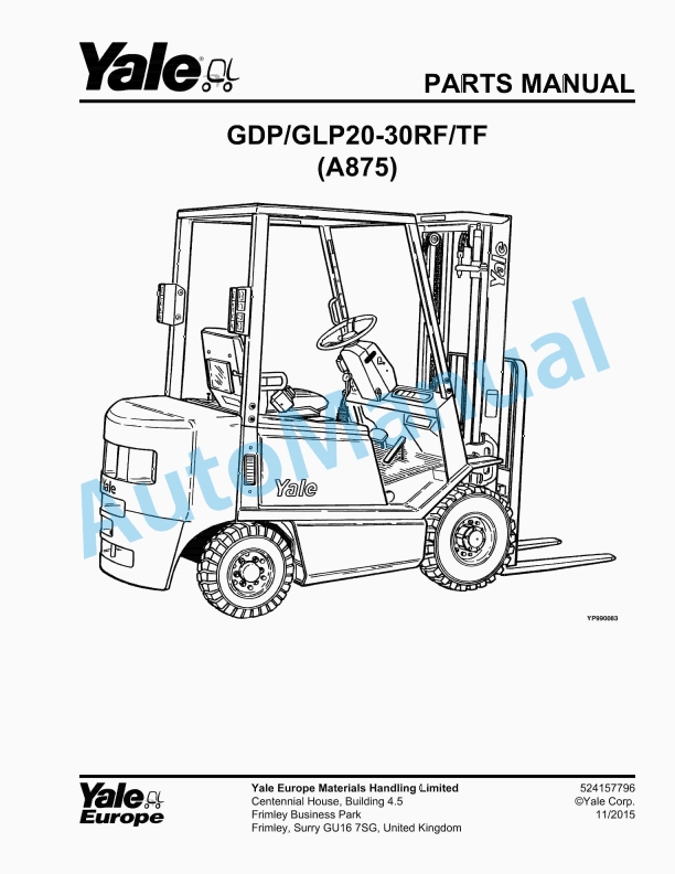 Yale A875 GDP040-050RG Parts Manual 520371741 1 Yale A875 GDP040-050RG Parts Manual 520371741